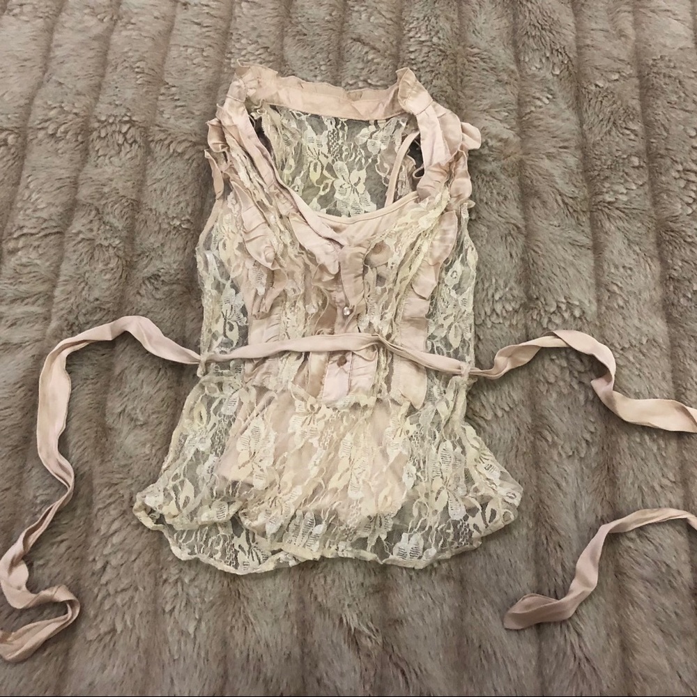 Papaya Lace & Satin Khaki Shoulder Cut w/ Cami